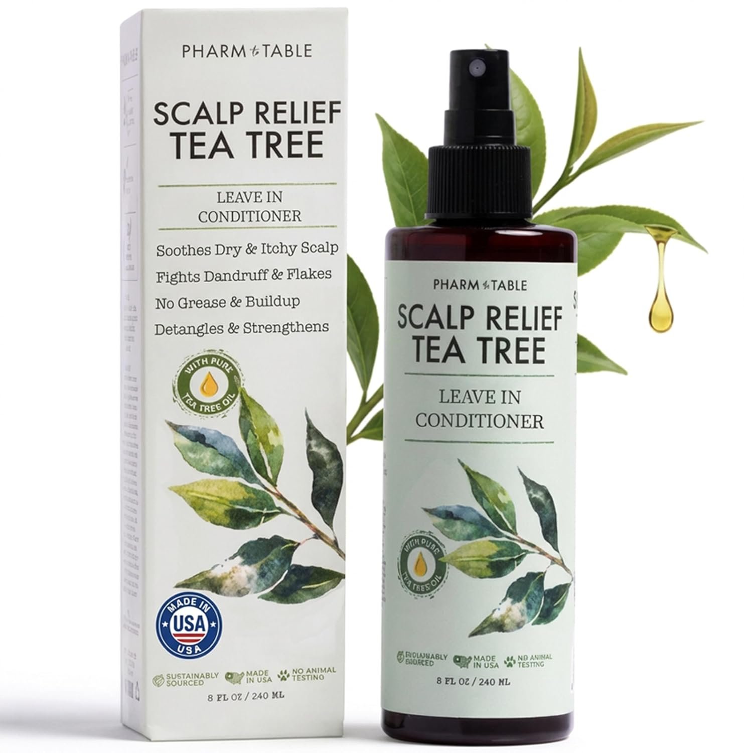 Leave In Conditioner Spray – Tea Tree Scalp Treatment – Anti-Dandruff and Dry & Itchy Scalp Treatment, Hydrating & Medicated Formula for Psoriasis and Scalp Care – Detangles & Nourishes Hair.