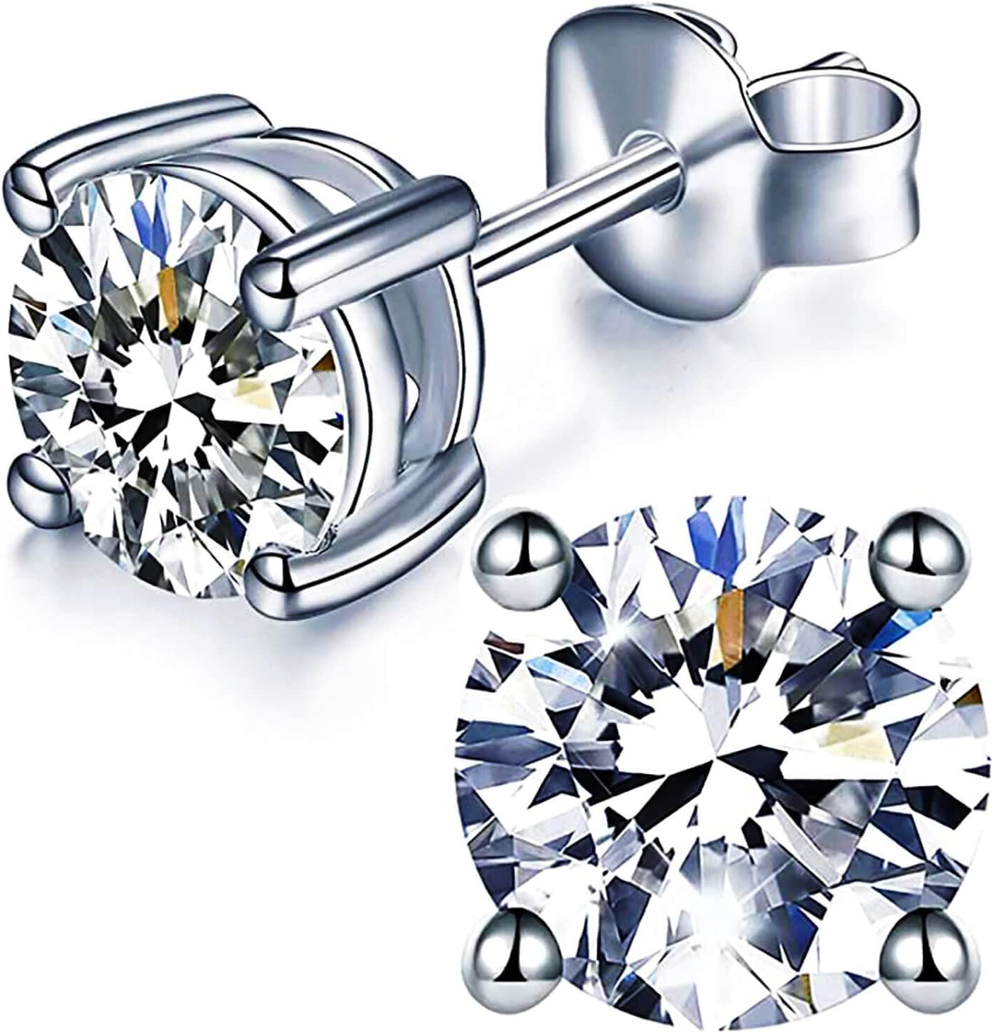 YODEWA 1/2/3ct Moissanite Stud Earrings for Women 925 Sterling Silver Hypoallergenic Butterfly Back 1 Pair DEF Color Lab Created Brilliant Round Moissanite Earrings