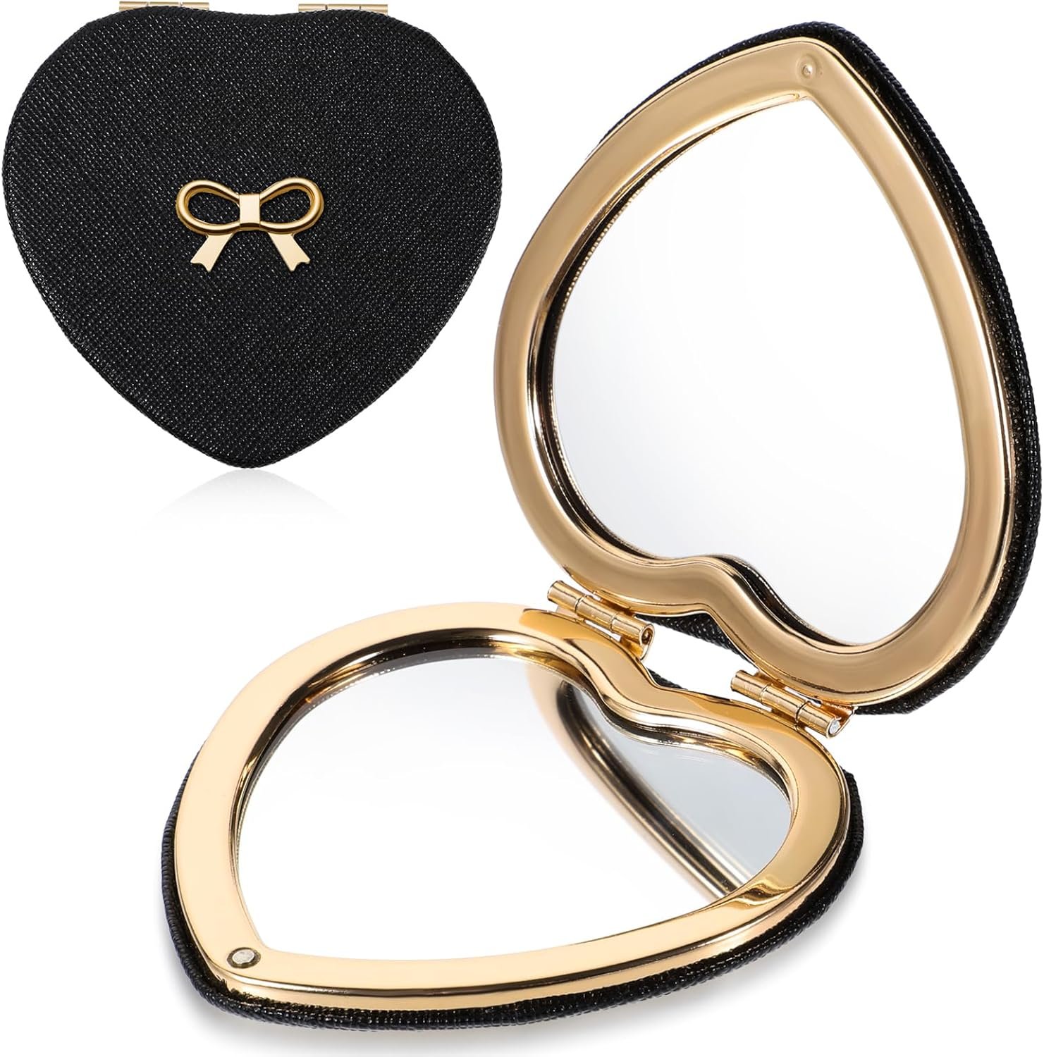 Pocket Mirror, Cute Heart Shaped Compact Mirror PU Leather Portable Mini Makeup Mirrors for Women Double-Sided 1X/2X Magnifying Folding Travel Mirrors for Home Office Travel