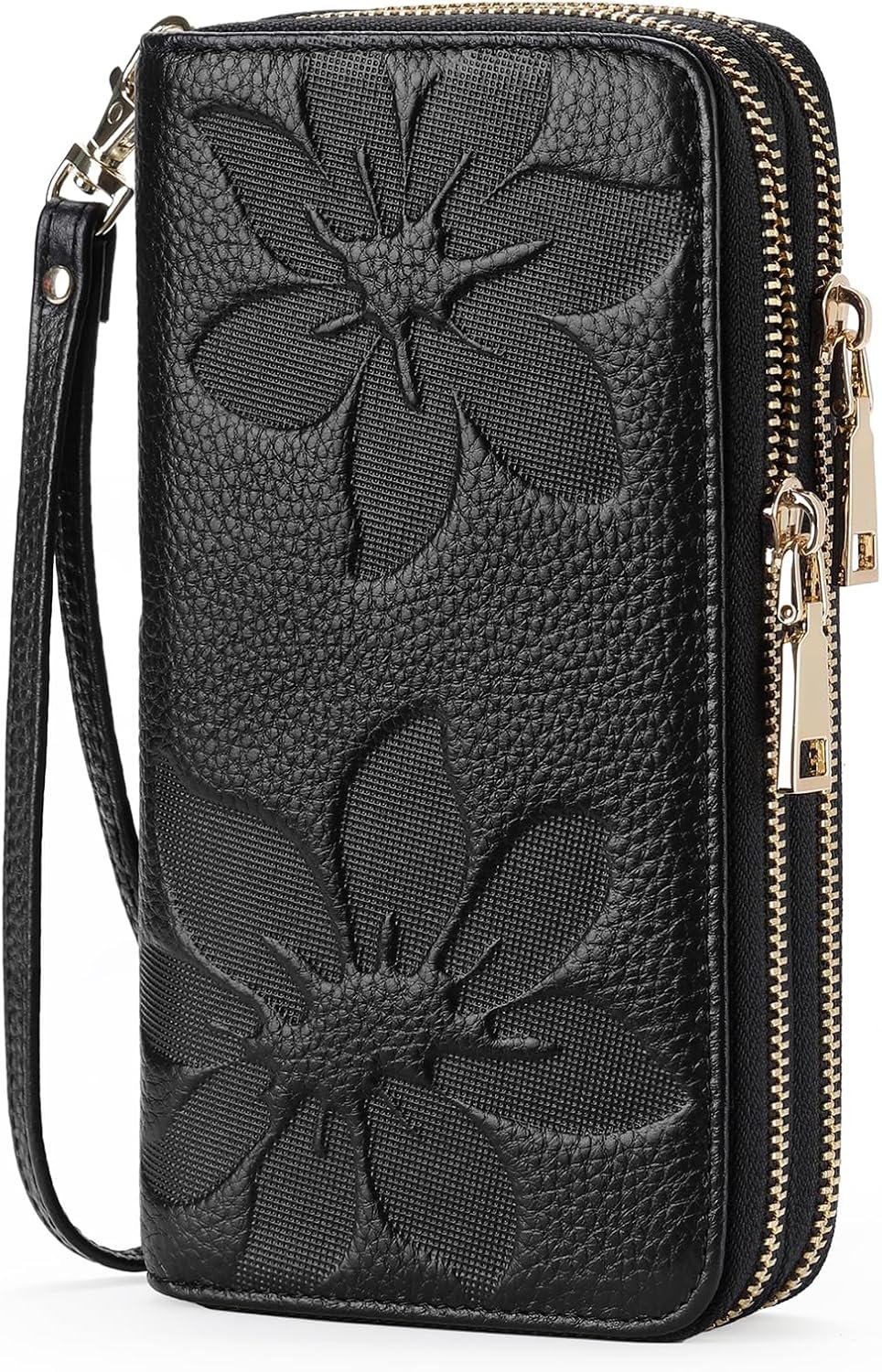 GOIACII Women’s Wallet Large Capacity Double Zip Ladies Card Phone Holder RFID Blocking Wristlet Leather