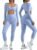 OMKAGI 2 Piece Workout Sets for Women Long Sleeve Padded Sports Bra High Waisted Gym Outfits with Pocket