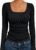 AUTOMET Women‘s Ribbed Square Neck Top, Long Sleeve Slim Fit Basic Shirt for Fall Winter Spring, Casual Crop Tee
