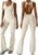 OEAK Womens Flare Jumpsuit with Bra Tummy Control Cutout Romper Workout Outfit Sleeveless Unitard One Piece Backless Bodysuit